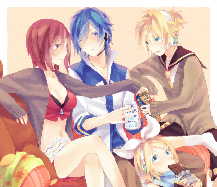 kagamine rin, kagamine len, kaito, and meiko (vocaloid) drawn by akiyoshi_(tama-pete)
