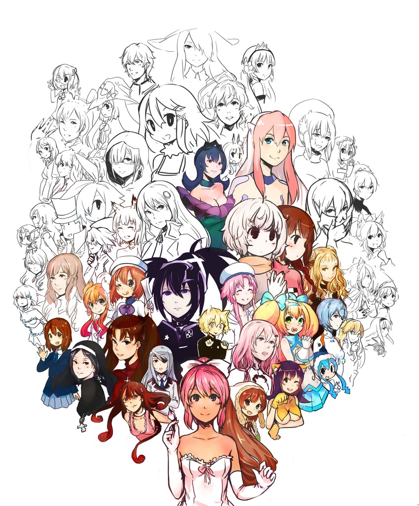 izayoi sakuya, patchouli knowledge, akemi homura, miki sayaka, tohsaka rin, and 38 more (original and 38 more) drawn by anonymous_drawfag_(artist)