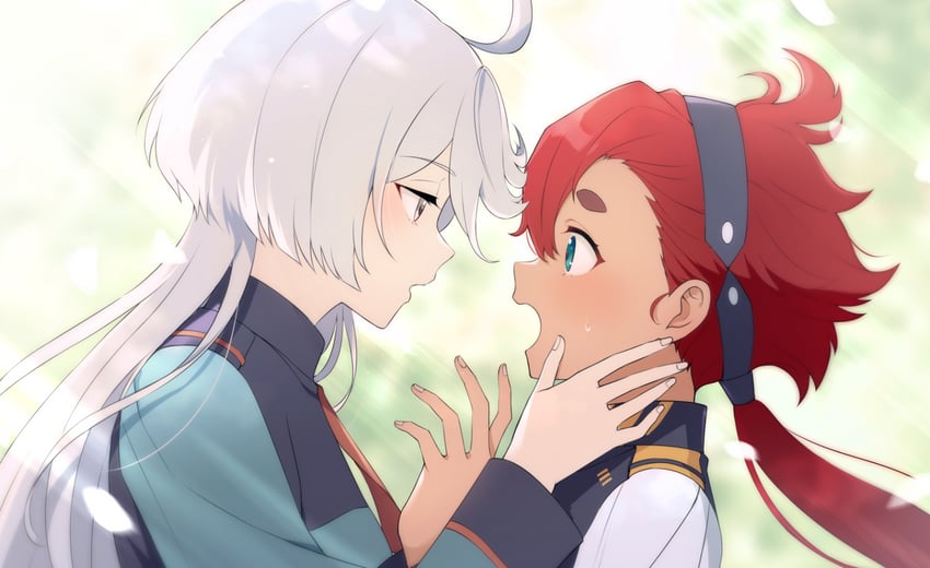 suletta mercury and miorine rembran (gundam and 1 more) drawn by e_(eokiba)