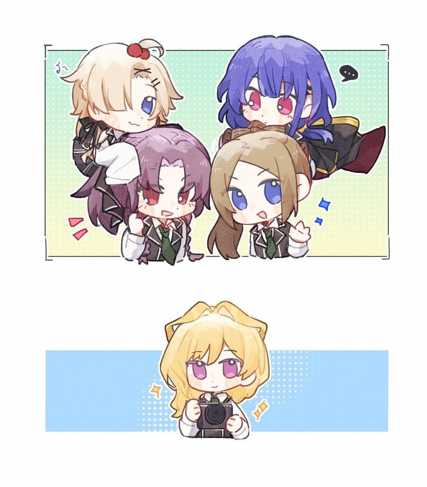hibino waku, ichinomiya michaela himari, iwaya kukuri, nishikawa miharu, and tejima komachi (assault lily) drawn by xizhou_meng_ling