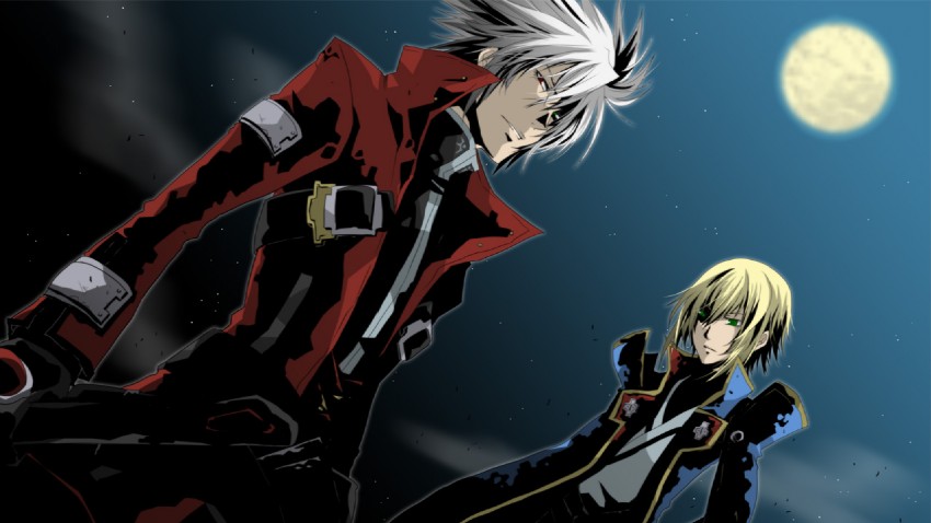 ragna the bloodedge and jin kisaragi (blazblue) drawn by kikuyoshi