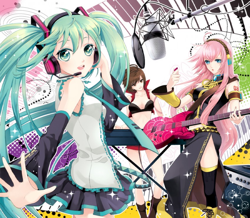 hatsune miku, megurine luka, and meiko (vocaloid) drawn by cocoon_(loveririn)