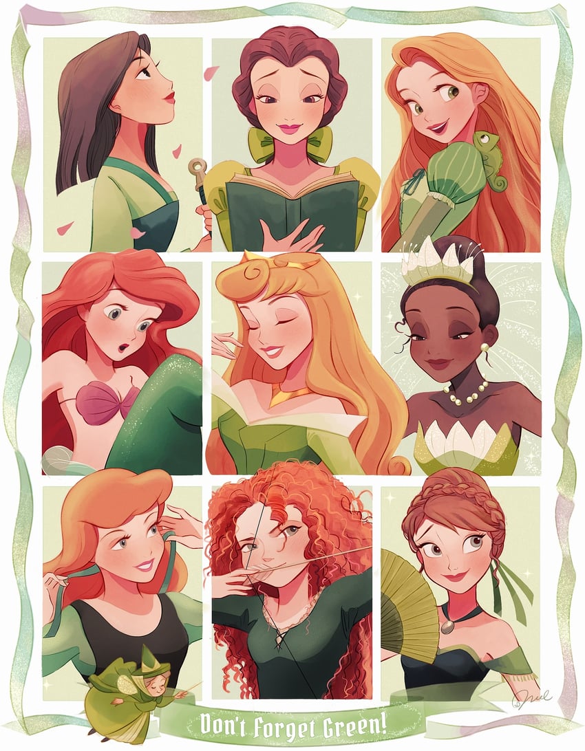 anna, ariel, rapunzel, belle, aurora, and 6 more (frozen and 10 more) drawn by melchencanto