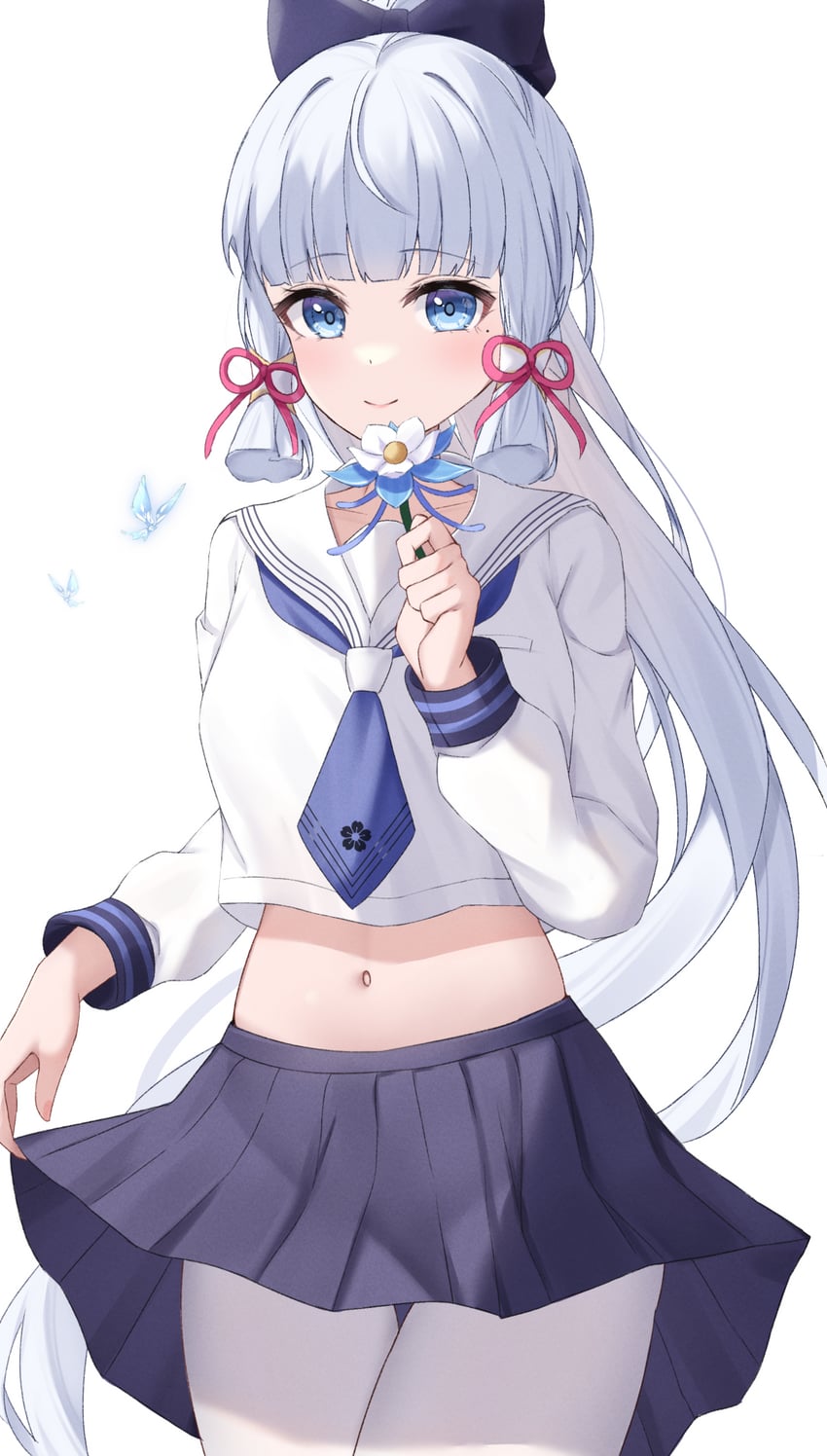 kamisato ayaka and crystalfly (genshin impact) drawn by nyuu_(pixiv12143565)