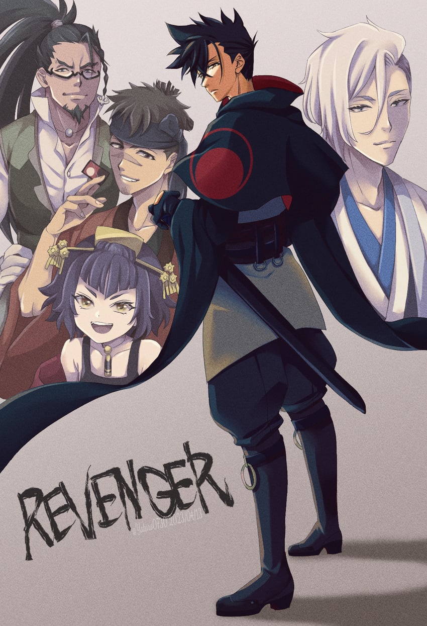 kurima raizou, souji, usui yuen, murakami teppa, and nio (revenger) drawn by yatarou_(yataro0730)
