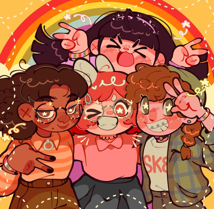 meilin lee, abby, priya, and miriam (turning red) drawn by jammy_(bunbunbewwii)
