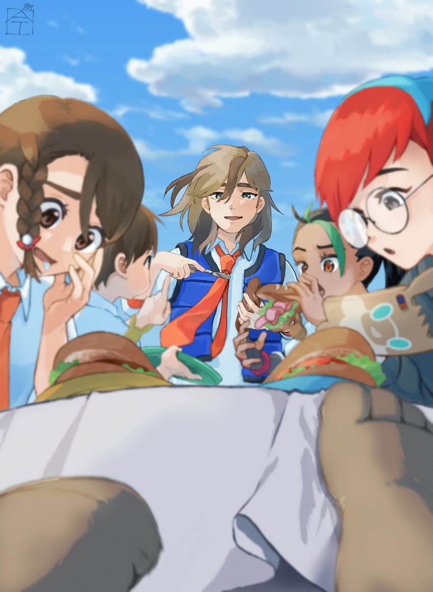 rotom, juliana, rotom phone, florian, nemona, and 3 more (pokemon and 1 more) drawn by 101_(imai)