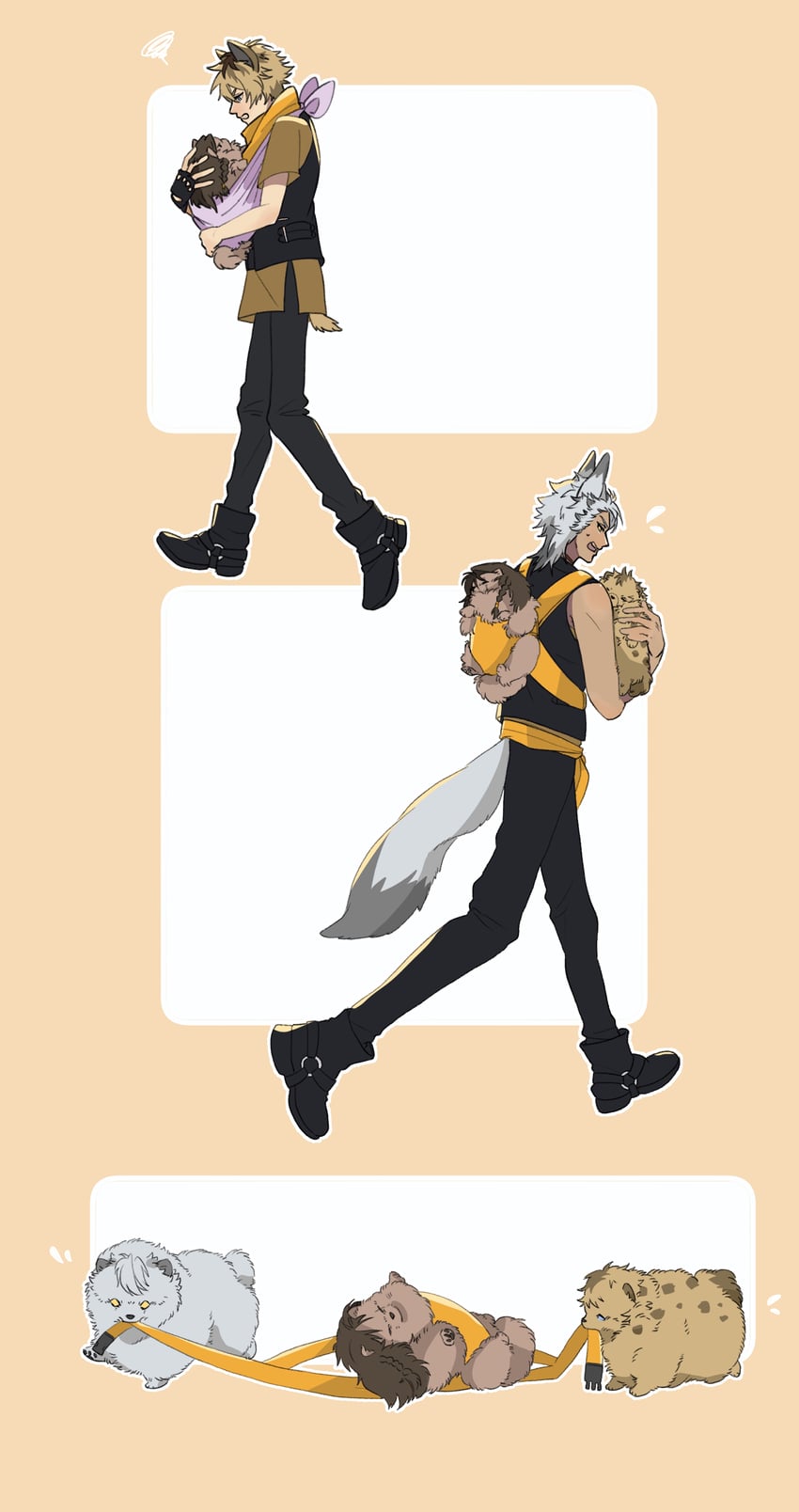 leona kingscholar, ruggie bucchi, and jack howl (twisted wonderland) drawn by raccoonlot