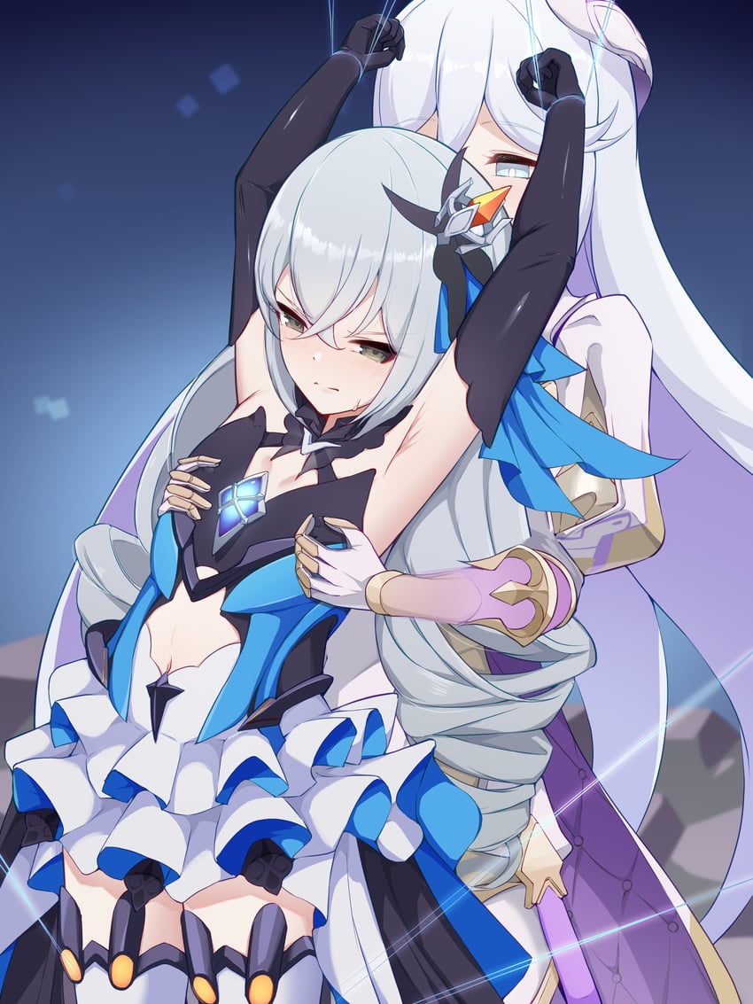 bronya zaychik and misteln schariac (honkai and 1 more) drawn by chapa_kari