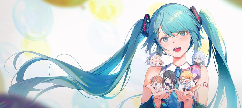hatsune miku, takodachi, yoisaki kanade, tenma tsukasa, azusawa kohane, and 2 more (hololive and 3 more) drawn by ninomae_ina'nis_(artist)