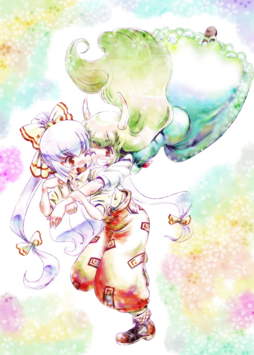 fujiwara no mokou, kamishirasawa keine, and ex-keine (touhou) drawn by opengear