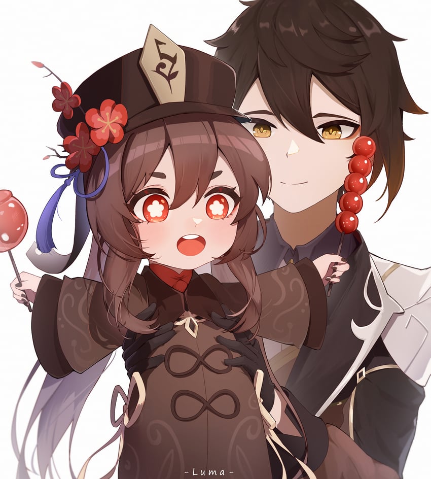 hu tao and zhongli (genshin impact) drawn by luma_li
