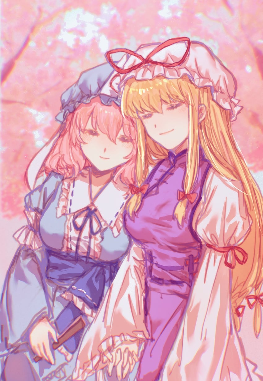 yakumo yukari and saigyouji yuyuko (touhou) drawn by uzuz_(xvhm5584)