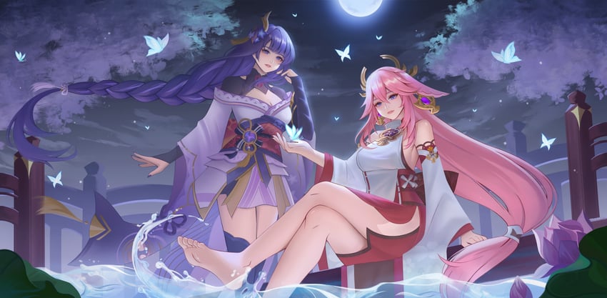 raiden shogun and yae miko (genshin impact) drawn by solars_(solarsun)