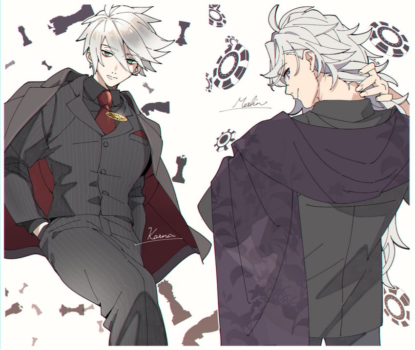karna and merlin (fate and 1 more) drawn by lunapont