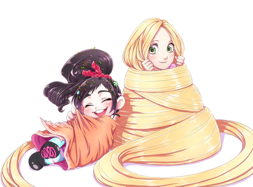rapunzel and vanellope von schweetz (disney and 2 more) drawn by karato