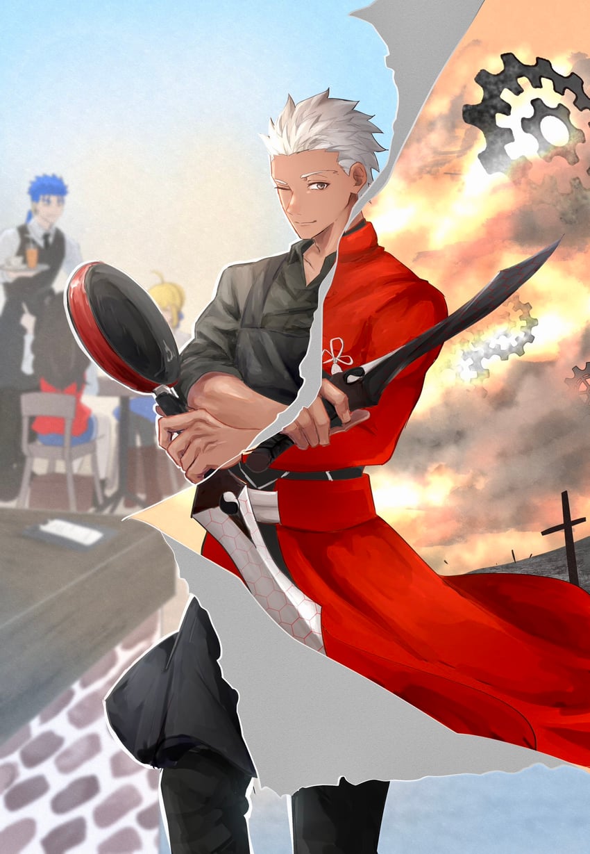 artoria pendragon, saber, tohsaka rin, cu chulainn, and archer (fate and 2 more) drawn by renkon_eko
