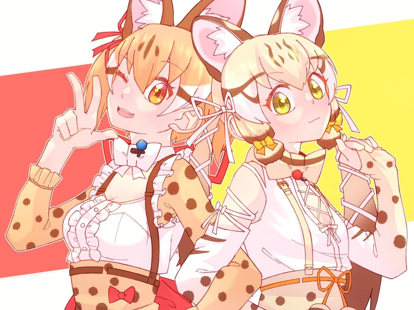 geoffroy's cat and large-spotted genet (kemono friends and 1 more) drawn by hauru_252