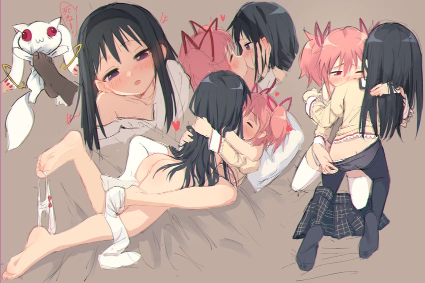 akemi homura, kaname madoka, and kyubey (mahou shoujo madoka magica) drawn by kochiruga