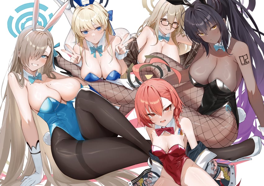 asuna, toki, karin, neru, and akane (blue archive and 1 more) drawn by kakumayu