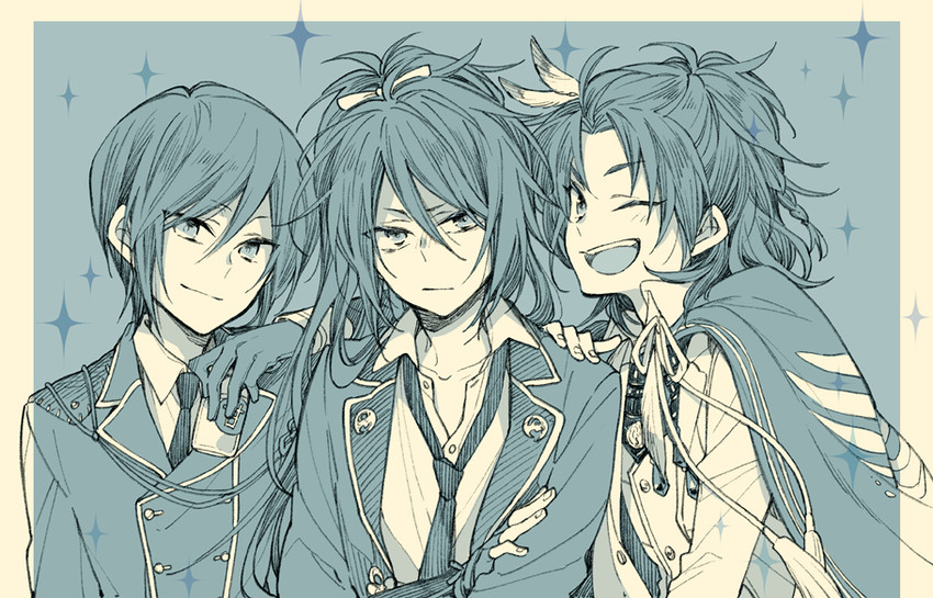 yagen toushirou, taikogane sadamune, and fudou yukimitsu (touken ranbu) drawn by noeru_(putty)