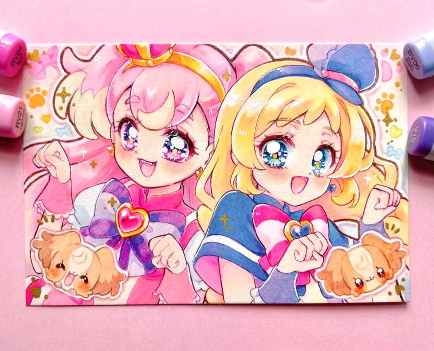inukai komugi, inukai iroha, cure wonderful, and cure friendy (precure and 1 more) drawn by kashitani_futaba