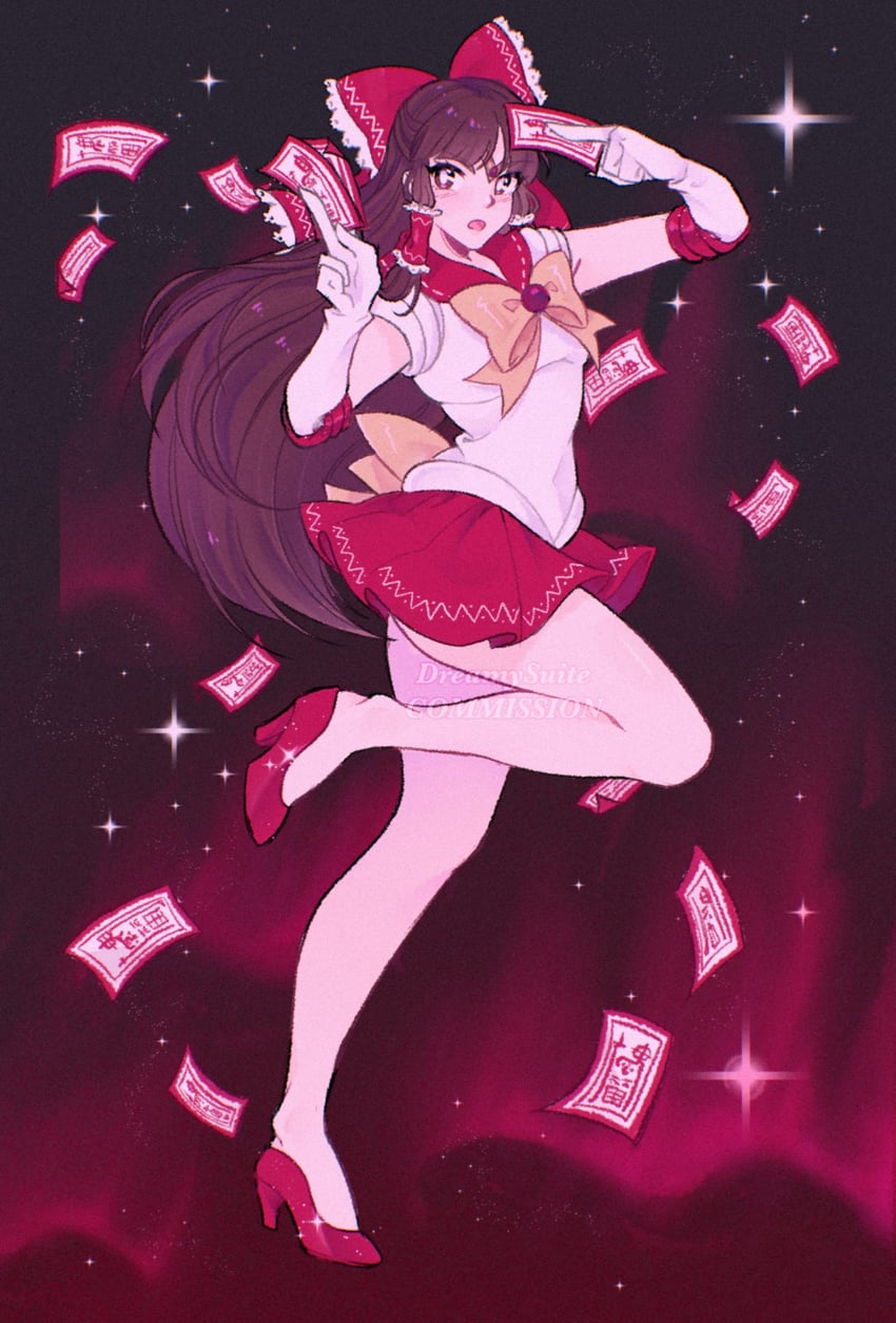 hakurei reimu and sailor mars (touhou and 1 more) drawn by dreamysuite