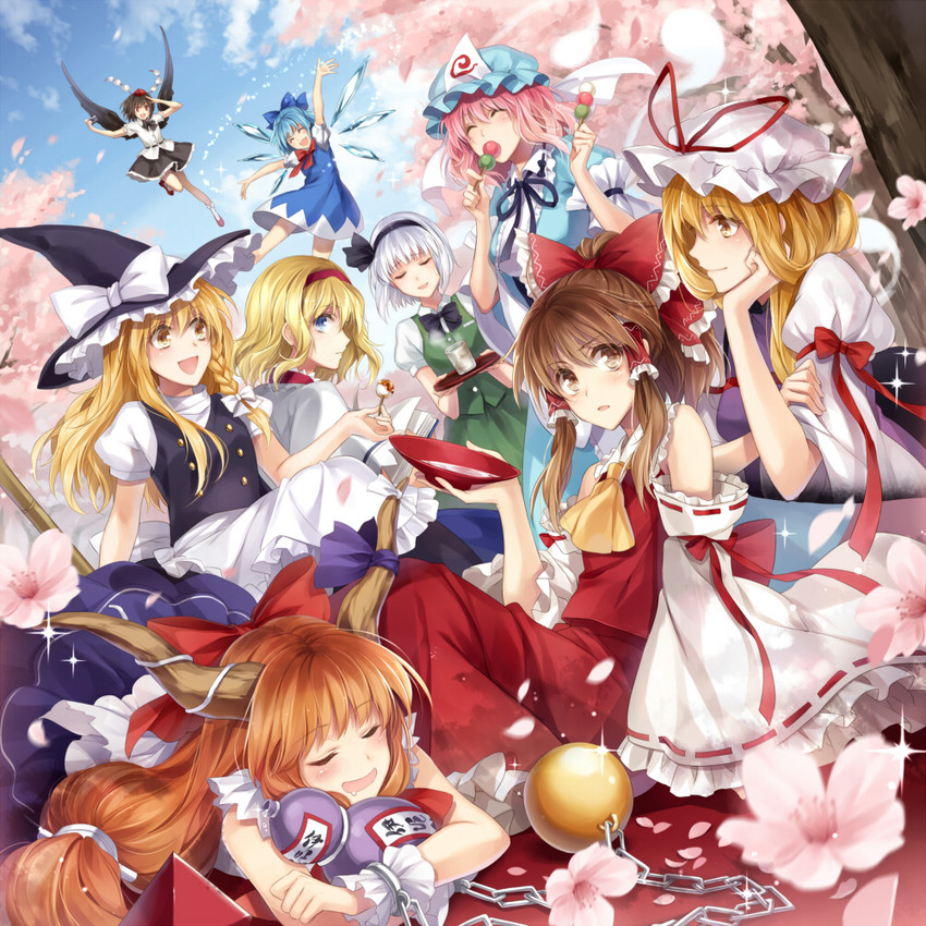 hakurei reimu, kirisame marisa, konpaku youmu, alice margatroid, cirno, and 4 more (touhou and 1 more) drawn by hagiwara_rin