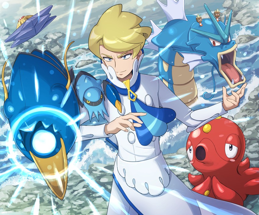 gyarados, starmie, octillery, siebold, clawitzer, and 1 more (pokemon and 1 more) drawn by pokemoa