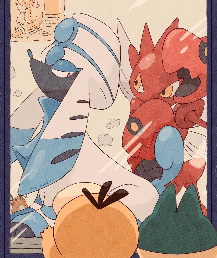 psyduck, dedenne, scizor, munchlax, and furfrou (pokemon) drawn by zozozoshion