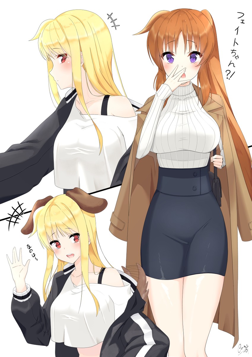 fate testarossa and takamachi nanoha (lyrical nanoha and 2 more) drawn by aqu