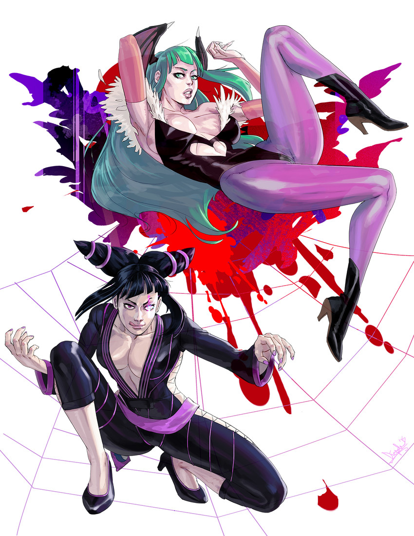 morrigan aensland and han juri (street fighter and 3 more) drawn by diepod