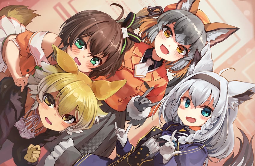 shirakami fubuki, natsuiro matsuri, island fox, and coyote (hololive and 2 more) drawn by melaton