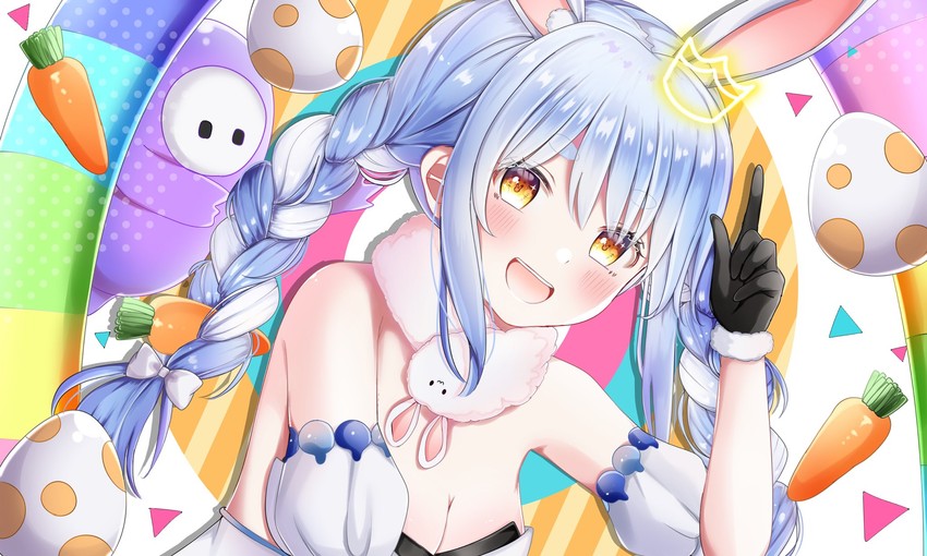 usada pekora, don-chan, and fall guy (hololive and 1 more) drawn by nanakokamo