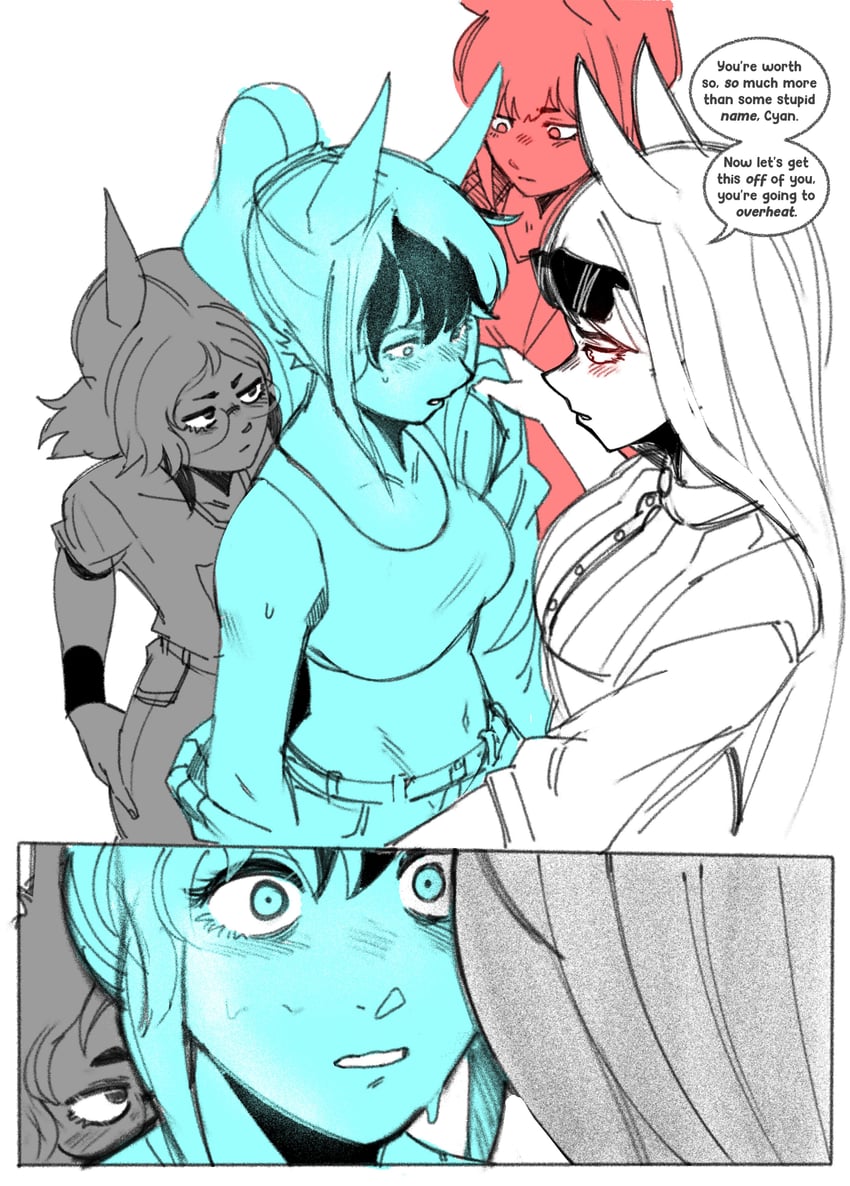 cyan, superstitional realism, resolute mind afternoon, and downtown skybox (horse race tests) drawn by purringjello