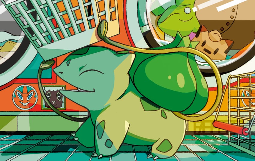 rotom, bulbasaur, clefairy, and wooloo (pokemon and 1 more) drawn by pochinokuro