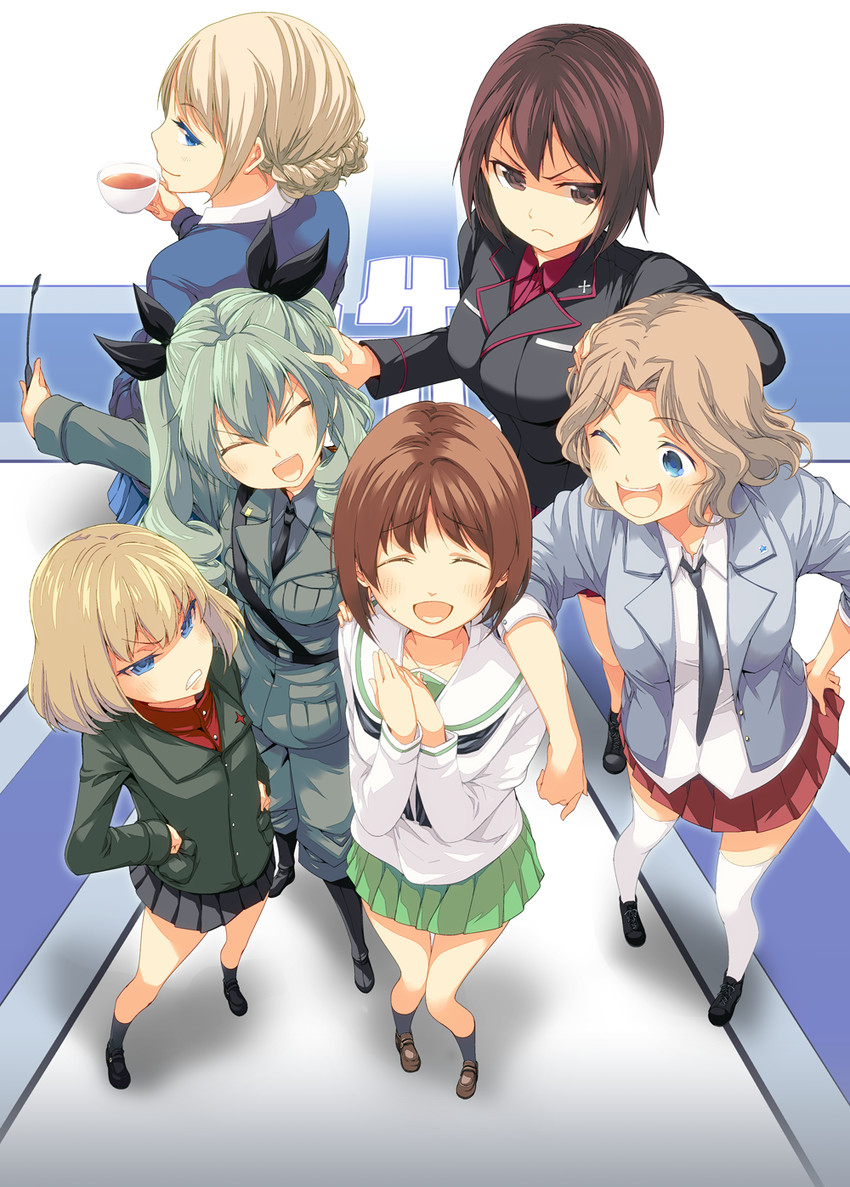 nishizumi miho, darjeeling, nishizumi maho, anchovy, kay, and 1 more (girls und panzer) drawn by chado
