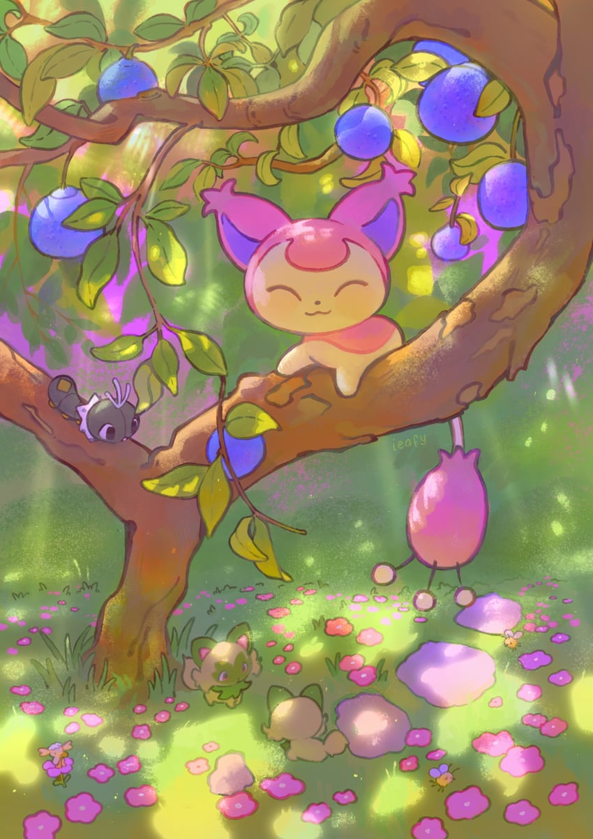 sprigatito, skitty, cutiefly, flabebe, and scatterbug (pokemon) drawn by ieafy
