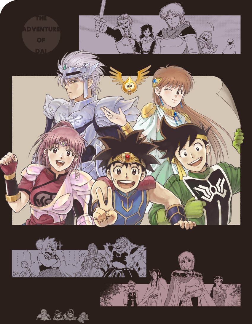 slime, maam, princess leona, dai, hyunkel, and 9 more (dragon quest and 1 more) drawn by moryo