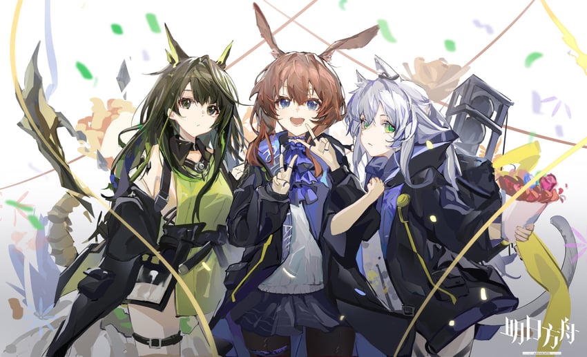 amiya, rosmontis, and mon3tr (arknights) drawn by reach_far_away_(viuooczy)