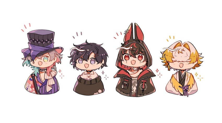 gavis bettel, shoto, kuro kurenai, and dacapo (indie virtual youtuber and 4 more) drawn by blossemku