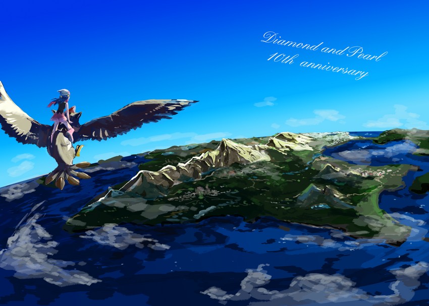dawn and staraptor (pokemon and 1 more) drawn by rifu_(hunihuni1130)