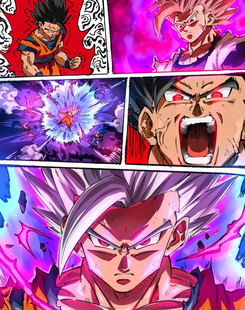 gogeta, goku black, gohan beast, and gohan black (dragon ball and 2 more) drawn by rz28kp