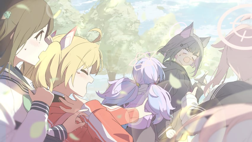 kazusa, natsu, yoshimi, reisa, and airi (blue archive and 1 more) drawn by momiji_oroshi