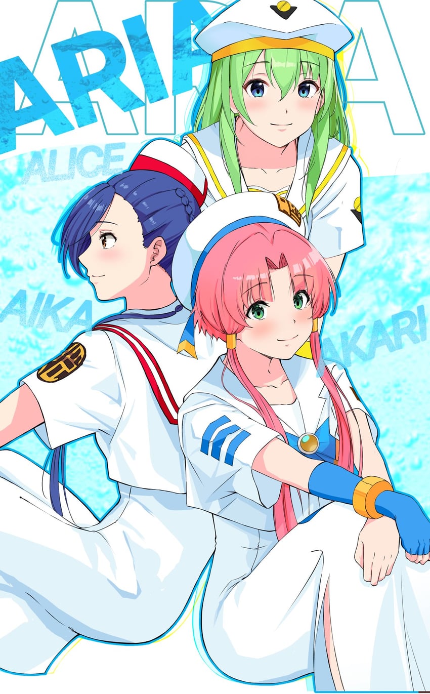 mizunashi akari, alice carroll, and aika granzchesta (aria) drawn by andanden