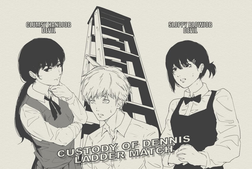 denji, higashiyama kobeni, and mitaka asa (chainsaw man and 1 more) drawn by tyrone