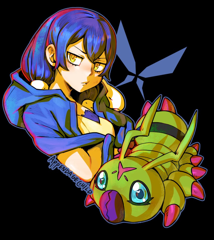 wormmon and mishima erika (digimon and 2 more) drawn by appendagechild
