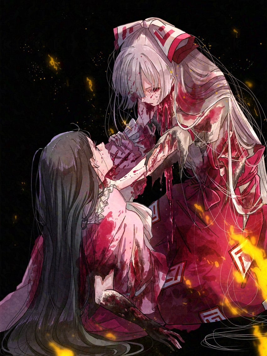 fujiwara no mokou and houraisan kaguya (touhou) drawn by mokoiscat
