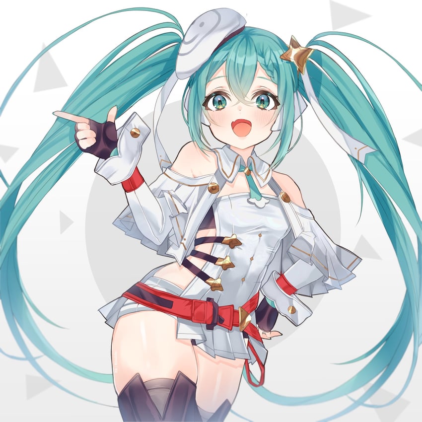 hatsune miku and racing miku (vocaloid and 1 more) drawn by puni_bon