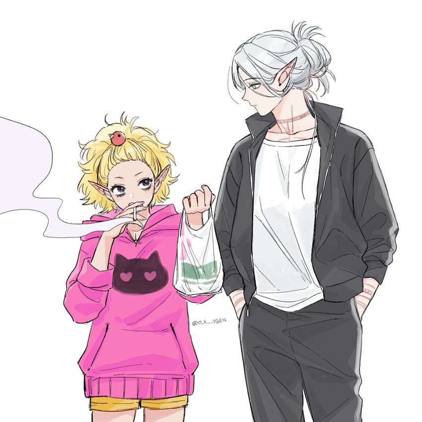 fleki and lycion (dungeon meshi) drawn by o_x_ygen